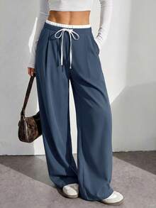 SHEIN Tall Women's Casual Versatile Loose Fit Pants - Blue - View 3