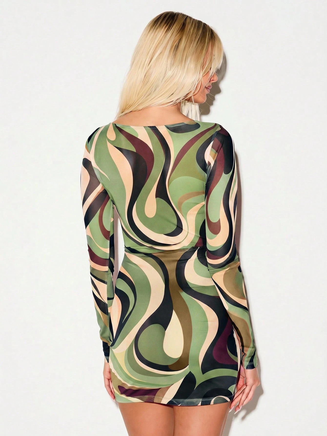 Swirl Print Mesh Bodycon Mini With Matching Bandana