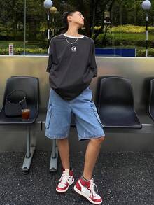 DAZY 夏季休闲星月印花圆领短袖T恤 - 灰色 - 查看 2