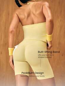 GLOWMODE 5" Ultrafine Soft Seamless Summer Sculpt High Waist Double Layer Coverage Sculpting Fit Mid-Thigh Biker Shorts With Butt Lift Compression Gym - French Vanilla - View 6