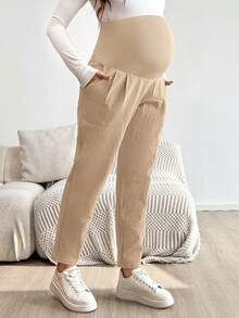 SHEIN Quần bầu thời trang, đa năng, chất liệu có họa tiết, cạp chun điều chỉnh được, kiểu dáng thường ngày. - Màu be - Xem 3