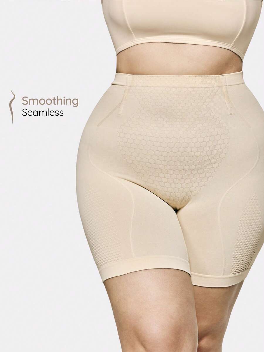 SHAPORA Plus High Waisted Shapewear Shorts - Beige - View 1
