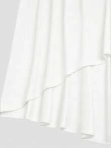 Sweetra 加大码黑色金属装饰纯色女士简约收腰修身美人鱼裙，优雅夏季长裙 - 白色 - 查看 5
