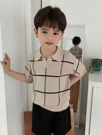 DAZY Plaid Collar Short Sleeve Loose Knit Top For Toddler Boys