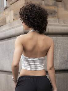 Xuxu's by Gio Damen gestreiftes Tanktop mit Buchstaben-Grafik im Streetstyle, Racerback, lässig - Schwarz und Weiss - Übersicht 2