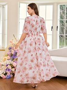 Modelyn 女士V领荷叶边短袖收腰浪漫优雅大码度假夏季连衣裙 - 彩色 - 查看 2