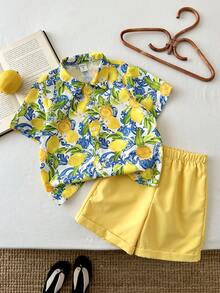LMoss Kids 2pcs/Set Kaos Lengan Pendek Leher Bulat Minimalis Kasual dan Celana Pendek untuk Anak Laki-Laki, Cocok untuk Musim Panas dan Liburan - MultiWarna - View 6