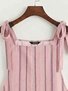 SHEIN EZwear Bộ áo liền quần nữ dáng rộng thoải mái, áo liền quần kẻ sọc, trang phục mùa hè cho nữ. - Nhiều màu - Xem 4