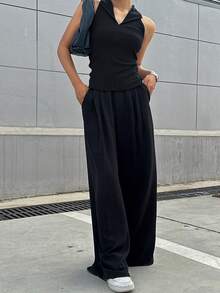 DAZY Solid Halter Top Tank Tops - Black - View 5