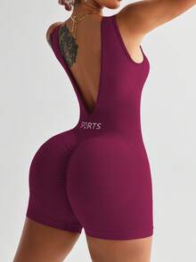 Easithlete Bộ jumpsuit thể dục hở lưng gợi cảm dành cho nữ - Màu đỏ tím - Xem 4