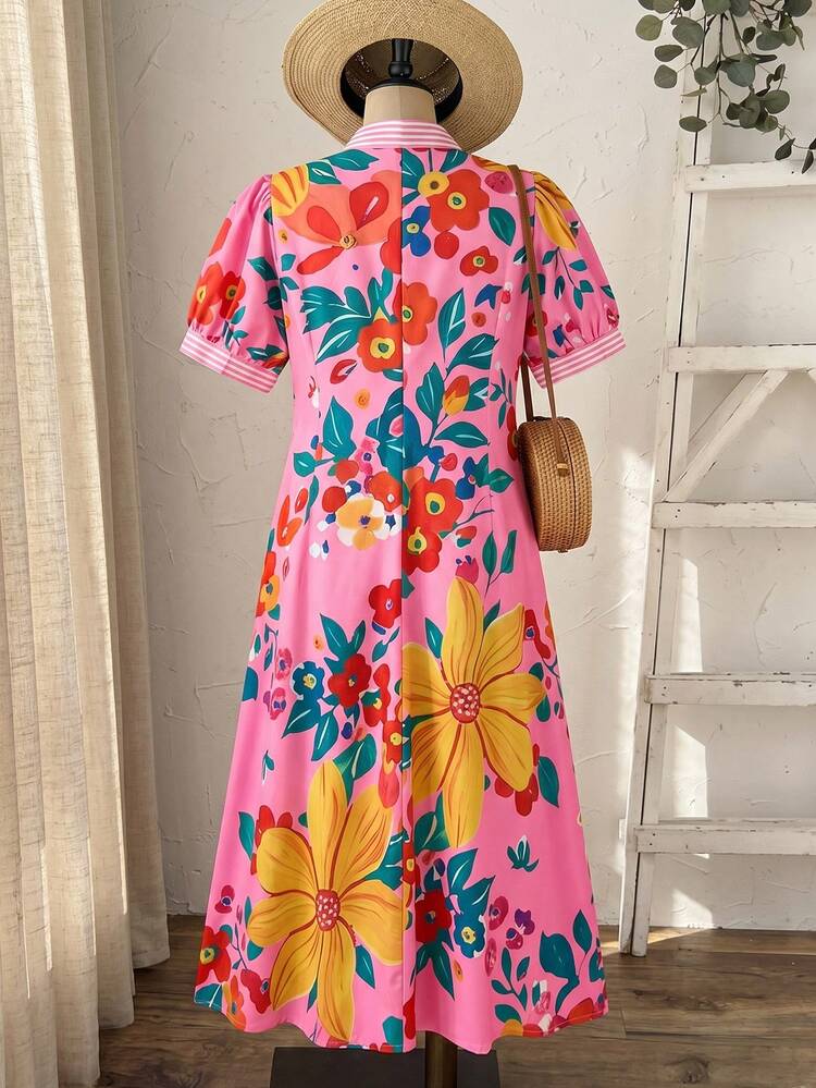 Plus Size Women Floral Print Casual Vacation Short Sleeve Dress Beach Outfit For Women Summer Outfits For Women Casual Dresses For Women