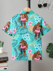 Camisa de manga corta con patrón de vacaciones lindo para niño preadolescente, adecuada para playa, viajes, escuela, campus, universidad - Multicolor - Ver 2