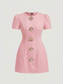 MOD Vestido de chaleco vintage glamoroso para mujer de talla grande con acentos de rosa metálico - Perfecto para estética, look preppy, citas, fiestas, vacaciones, té, cumpleaños, oficina y viajes, con aire de dinero antiguo.Primavera/Verano - Rosa - Ver 5