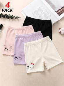 Bộ 4 chiếc quần legging co giãn in hình mèo hoạt hình, nơ, trái tim dễ thương cho bé gái, kiểu dáng thường ngày, đa năng. - Nhiều màu - Xem 3