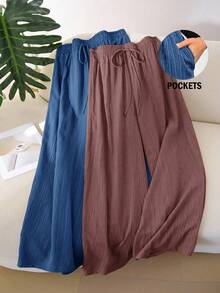 CosyJoli Pantalones rectos básicos de gasa texturizada de talla grande - Multicolor - Ver 1