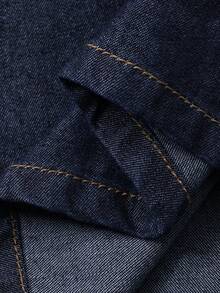 Dazy Tall Conjunto de estilo vacacional con blusa de cuello redondo con lazo en el frente y manga 3/4 y pantalones vaqueros anchos y sueltos para mujer - Azul lavado oscuro - Ver 8