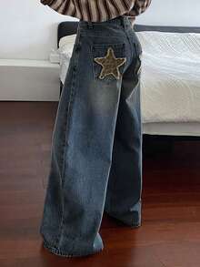 Dazy Tall Tall Women's Regular Waist Star Patchwork Casual Jeans - Medium Wash - View 6