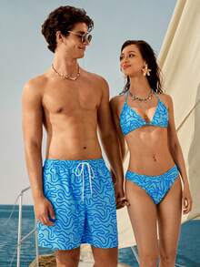 Manfinity VDAYZ Men's Casual All-Over Print Beach Shorts Suitable For Vacation, Beach, Pool, Outdoor Activities, Daily Wear Suit Set His And Hers Swimwear Beach Outfit For Men And Women Couple Swim Vcay Summer Outfits For Women Vacation National Flag Beach Outfit For Men National Flag Couple Matching Swimwear Matching Swimwear For Couples Couple Beach Holiday / Vacation / Beach / Hawaii / Tropical / Swim / Bathing - Multicolor - View 6