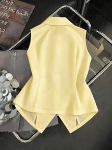 Franclia Pure White Sleeveless Vest, Draping Fabric Slim And Neat, A-Line Asymmetric Hem With Rose Gold Buttons, Creating Elegant Commuter And Urban Chic Style - Yellow - View 2