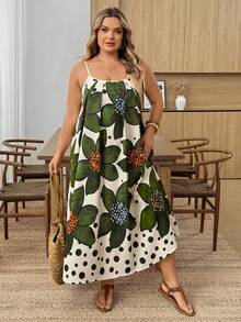SHEIN CURVE+ Váy dáng ôm US22, thích hợp cho lễ hội âm nhạc, kỳ nghỉ biển, phong cách bohemian, họa tiết hoa nhí, váy slip dress thường ngày, váy mùa hè cho nữ. - Nhiều màu - Xem 8