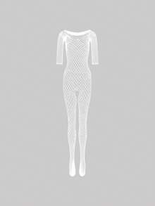 ChaseTheNight 1pc Plus Size Sexy Bodystocking - White - View 3