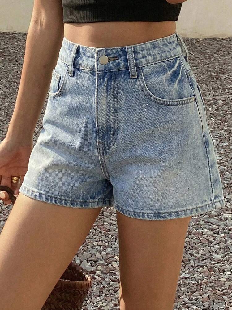 Women's Summer Rhinestone Embellished Super Short Jeans Shorts, Slim Fit Sexy