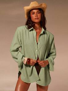 Athîral Women's Yellow Stripe Shoulder Pad Shirt - Green - View 5
