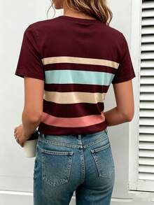 EMERY ROSE Áo thun nữ dáng regular fit kẻ sọc, thiết kế cổ điển, thanh lịch, tay ngắn, thích hợp mặc thường ngày, thoải mái cho hoạt động ngoài trời và công sở. - Nhiều màu - Xem 2