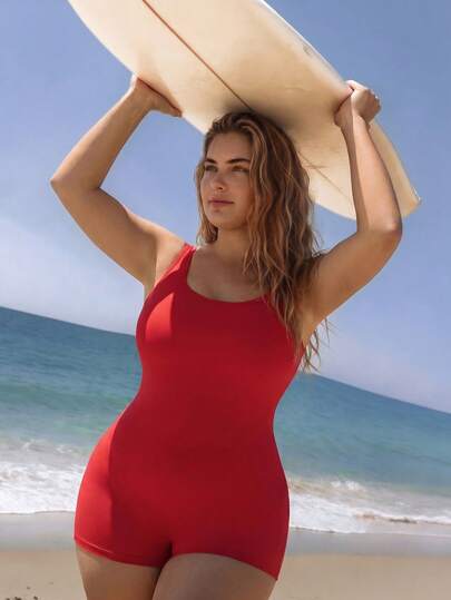 Swim Nautrix Traje de neopreno rojo para mujer talla grande, traje de baño minimalista de estilo europeo y americano con shorts