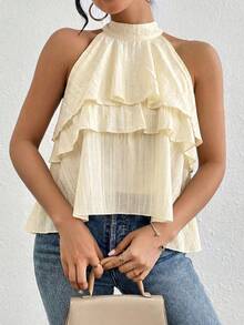 Firerie Blusa de gasa con volantes asimétricos y cuello suelto - Albaricoque - Ver 8