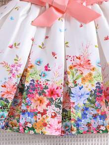 SHEIN Váy xếp ly in hoa màu hồng thanh lịch cho bé gái - trắng - Xem 5
