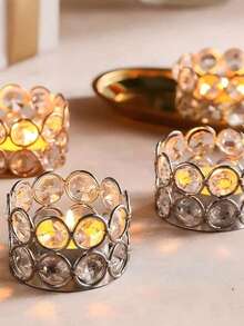 1/4/8/10/12/24 piezas Portavelas decorativos de cristal dorado/plateado, altura de 1.6 pulgadas, adecuados para ceremonia de boda, centro de mesa de comedor, Navidad, regalos de Año Nuevo - Multicolor - Ver 9