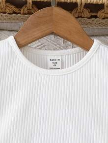 SHEIN 女童罗纹圆领印花拼接短袖连衣裙 - 彩色 - 查看 9