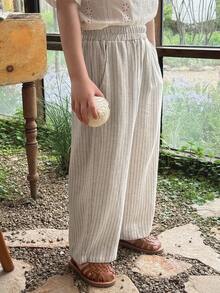 Dazy Kids Young Boy Striped Wide Leg Loose Casual Pants - Apricot - View 6