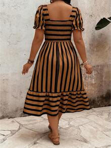 SHEIN Clasi Vestido largo elegante con estampado para mujer de talla grande, para primavera y verano - Café integral - Ver 2