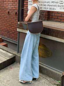 Dazy Tall Jeans de pierna recta y suelta para mujer, estilo casual de ciudad - Azul lavado medio - Ver 9