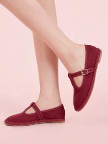 CUCCOO DOLLMOD Zapatos planos cómodos para mujer, de suela suave, con hebilla en la banda, para uso en la oficina, en casa y al aire libre - Burdeos - Ver 2