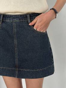 DAZY Chân váy denim ngắn dáng suông mùa hè dành cho nữ - Rửa tối - Xem 7