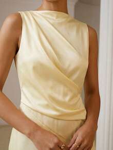 ZEYLAH Asymmetrical Ruched Dress, Spring/Summer Dinner Cream White Elegant - Yellow - View 2