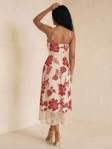 Eryvara Trang phục thường ngày thanh lịch cho kỳ nghỉ của nữ, đầm maxi dáng suông, dây mảnh, phối ren, kiểu corset, ôm eo, in hoa, thích hợp cho mùa xuân/hè. - Nhiều màu - Xem 2