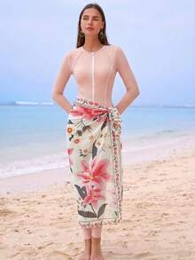 Swim Shayni 夏季海灘女款一件式泳衣套裝阿拉伯風服飾 - 粉色 - 查看 4