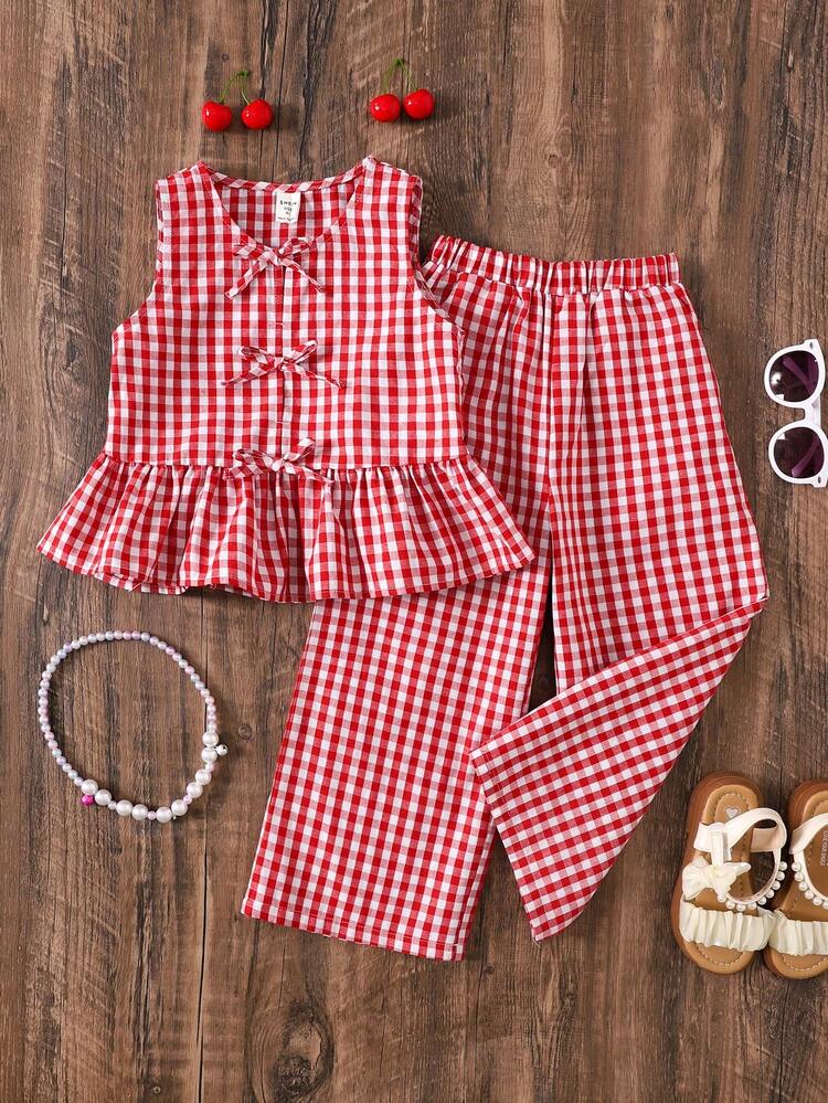 Plus Size Casual Plaid Print Vest And Pants 2 Pieces Set Summer Summer Outfit For Women Festival Outfits For Women Beach Outfits For Women Vacation Outfits Women Holiday Outfits  For Women Country