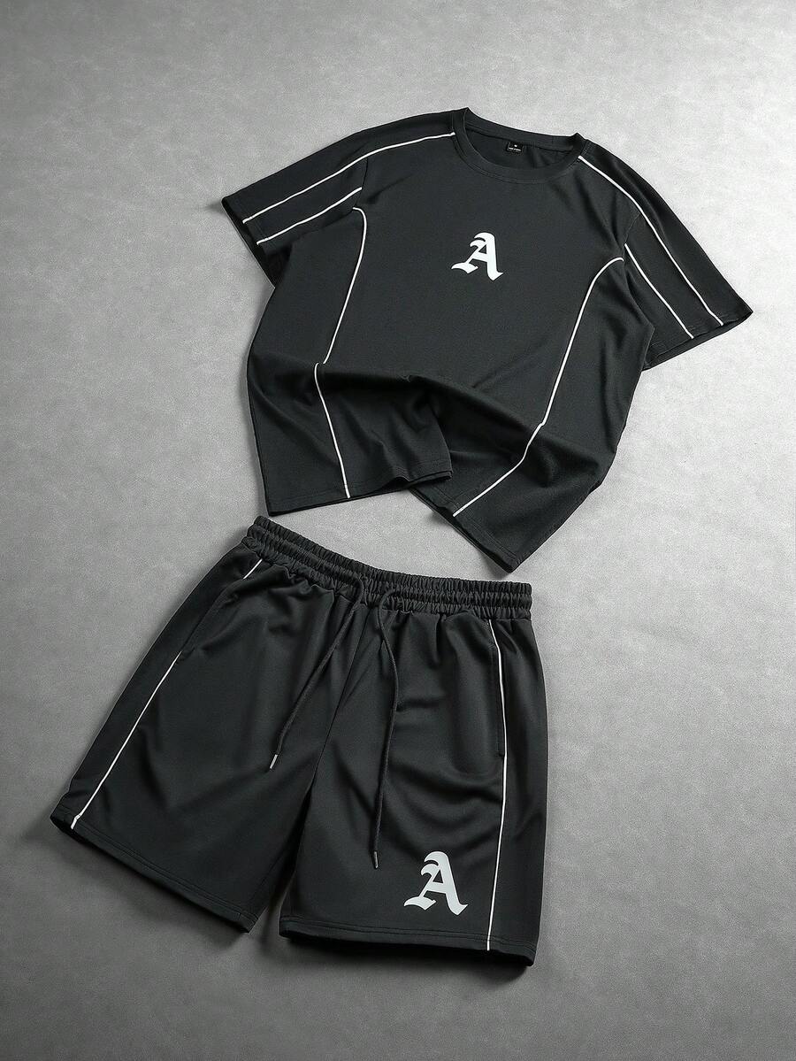 PAVTROS Men's Contrast Trim T-Shirt And Shorts Set - Multicolor - View 1