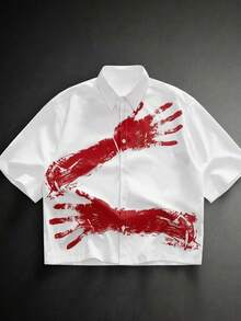 GENTILAND Men's Arm Print Short Sleeve Shirt - Red - View 1