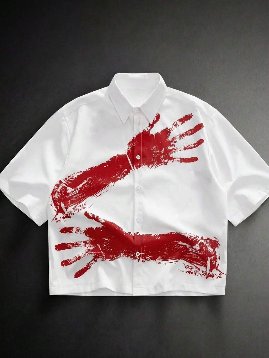 GENTILAND Men's Arm Print Short Sleeve Shirt - Red - View 1