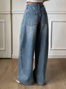 Dazy Tall Jeans de pierna acampanada con bolsillos y botones, de uso casual diario para mujer - Lavado ligero - Ver 5
