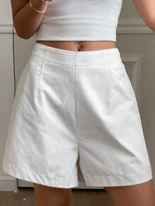 Dazy Tall Pantalones cortos casuales sueltos de ciudad para mujer - Blanco - Ver 3