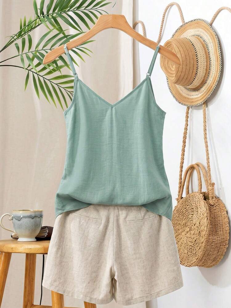 Plus Size Casual Solid Color Front Button Camisole Beach Outfit For Women Summer Outfits For Women Casual Blouses For Women