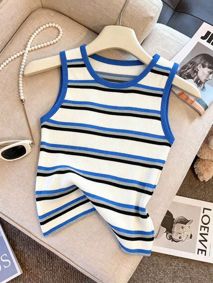 Resyla Women's Popular Casual Color-Blocked Striped Ribbed Fabric Camisole, Suitable For Everyday Wear, Versatile, Comfortable For Commuting - Multicolor - View 1