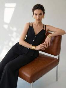 Uhlyne Uhlyne Women's Elegant Summer Outfit, Women's Casual Suit, Suitable For Vacation, Commute, Featuring Fitted Stylish 2 Pieces Set - Black - View 3